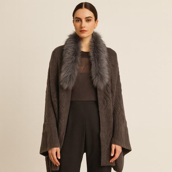 Cashmere Rabbit Fur Neck Warmer Wrap Gray One Size - Picture 1 of 10